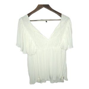 ASOS Design Eyelet Top Pleated Flutter Sleeve Size 10